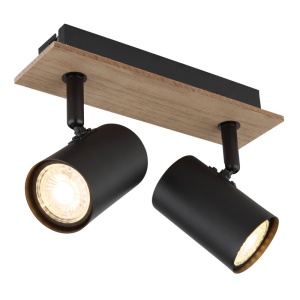 Spoturi, Spot aplicat Linca, 2xGU10, IP20, negru mat+lemn, Globo Lighting - savelectro.ro
