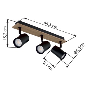 Spot aplicat Linca, 3xGU10, IP20, negru mat+lemn, Globo Lighting [6]- savelectro.ro