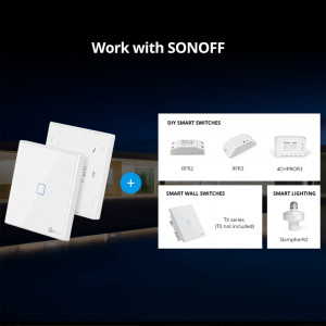 Telecomanda Wireless Sonoff T2EU2C-RF, 2 canale, RF, sticla securizata, alba [6]- savelectro.ro