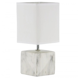 Veioze, Veioza James KL6847, 1xE14, imitatie marmura alb + gri, abajur textil alb, stil modern, Klausen - savelectro.ro