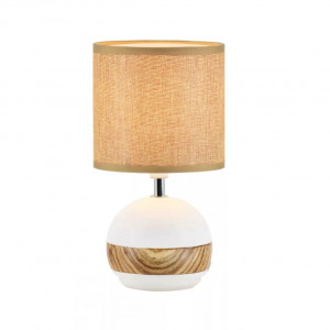 Veioza Kharim, 1 bec, dulie E14, cu intrerupator, alba, maro, ceramica, textil, Klausen [1]- savelectro.ro