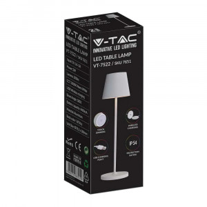 Veioza LED 7522-VT, dimabila, cu acumulator, functie incarcare wireless, 2W, 200lm, lumina calda, alba, IP54, V-TAC [3]- savelectro.ro