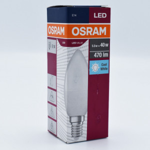Bec led lumanare 5.5W (40W), E14, B40, 470 lm, lumina neutra (4000K), opal, Osram