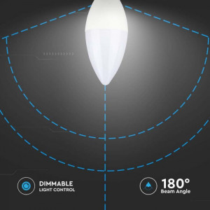 Bec LED 5.5W (40W) V-TAC, E14, lumina calda (3000K), dimabil, forma lumanare, clasa energetica F [8]- savelectro.ro