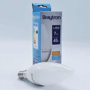 Bec led lumanare 7W (45W), E14, C37, 460lm, lumina rece (6500K), opal, Braytron