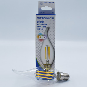 Bec led flacara Vintage filament 4W (27W), E14, C35T, 400lm, dimabil, lumina calda (2700K), clar, Optonica 