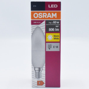 Bec led lumanare 7W (60W), E14, B60, 806 lm, lumina calda (2700K), opal, Osram