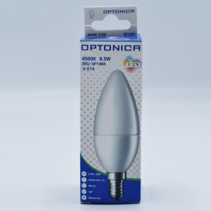 Bec led lumanare 8.5W (60W), E14, C37, 806lm, lumina neutra (4500K), opal, Optonica