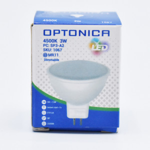 Bec LED MR11 3W (13W), 12V, SMD, 210 lm, 38 grade, lumina neutra (4500k), Optonica