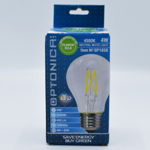 Bec led Vintage filament 4W (32W), E27, A60, 400lm, lumina neutra (4500K), clar, Optonica