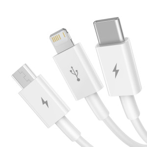 Cablu USB 3in1, Lightning/USB-C/MicroUSB, 1.2m, 3.5A, alb, Baseus [2]- savelectro.ro