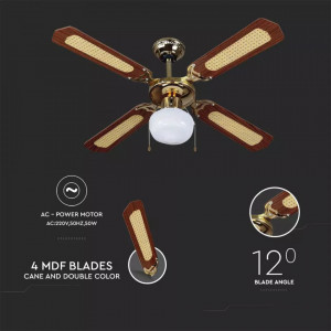 Candelabru clasic cu ventilator 50W, intrerupator pe fir, 1 bec, dulie E27, maro, V-TAC [5]- savelectro.ro