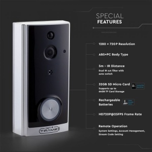 Interfon Smart video V-TAC, audio 2 directii, Wi-Fi, night vision, negru [10]- savelectro.ro