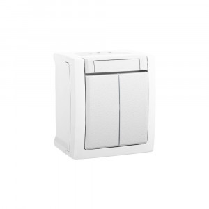 Priza si intrerupatoare aplicate, Intrerupator dublu IP54 Pacific Panasonic, PT, alb - savelectro.ro