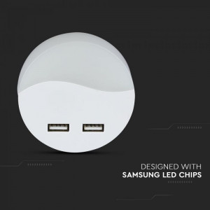 Lampa de veghe rotunda cu senzor si USB, chip Samsung, 0.45W, lumina calda (3000K), 2A, V-TAC [6]- savelectro.ro