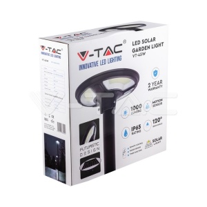 Lampa solara de gradina LED 7.5W, lumina neutra (4000 K), senzor miscare, panou solar, IP65, neagra, V-TAC [18]- savelectro.ro