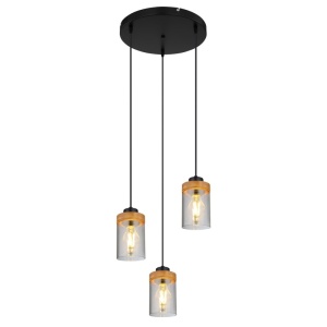 Lustre, Lustra Finca, 3xE27, IP20, negru mat+lemn maro inchis+fumuriu, Globo Lighting - savelectro.ro