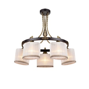 Lustre, Lustra Girona KL6258, 5xE14, maro antic + alb + bronz, metal + textil, stil clasic elegant, Klausen - savelectro.ro