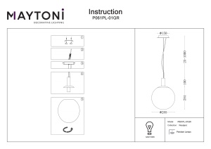 Pendul Perlas P061PL-01GR, 1xE27, negru+transparent, IP20, Maytoni [2]- savelectro.ro