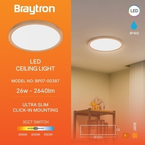 Plafoniera LED 26W, lumina calda/neutra/rece, imitatie lemn, IP40, Braytron [3]- savelectro.ro