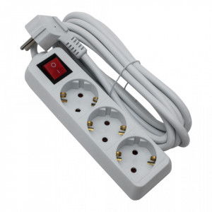 Prelungitoare Electrice, Prelungitor 3 prize 1.5 metri, cablu 3x1.5, max 16A, cu intrerupator, alb, Strohm - savelectro.ro