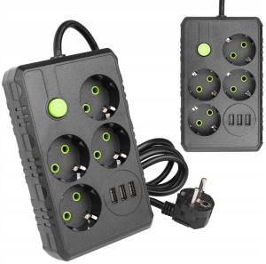 Prelungitor 4 Prize, 2m, 3xUSB-A, cu Intrerupator [1]- savelectro.ro