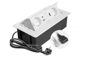 Priza incastrabila dreptunghiulara MULTISOFT, 2x Schuko, USB A+C, RJ45, HDMI,1.5 m, alba, GTV [4]- savelectro.ro