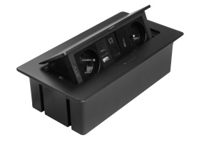 Priza incastrabila dreptunghiulara MULTISOFT, 2x Schuko, USB A+C, RJ45, HDMI,1.5 m, neagra, GTV