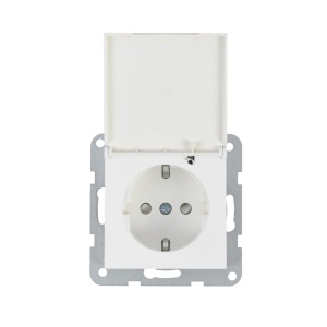 Prize si intrerupatoare, Priza simpla cu impamantare si capac, protectie copii, 16A, IP20, Seashell, Panasonic Karre Plus 55 Soft Touch - savelectro.ro