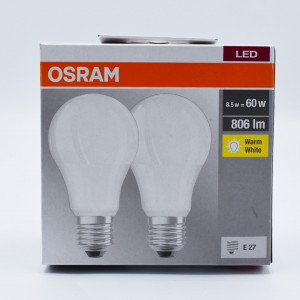 Set 2 becuri led 8.5W (60W), E27, 806 lm, lumina calda (2700K), opal, Osram