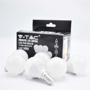 Set 6 becuri LED 4.5W (40W), E14, P45, 470 lm, lumina calda (3000K), opal, V-TAC