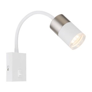 Spot aplicat Brisbon 1xGU10, brat flexibil, intrerupator, IP20, alb+nichel mat, Globo Lighting