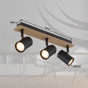 Spot aplicat Linca, 3xGU10, IP20, negru mat+lemn, Globo Lighting [3]- savelectro.ro