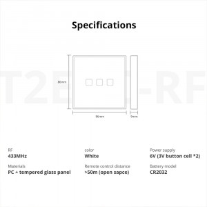 Telecomanda Wireless Sonoff T2EU3C-RF, 3 canale, RF, sticla securizata, alba [11]- savelectro.ro