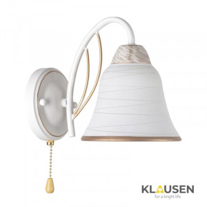 Aplica Kelly, 1 bec, dulie E27, cu intrerupator, alba, aurie, metal, sticla, Klausen [1]- savelectro.ro
