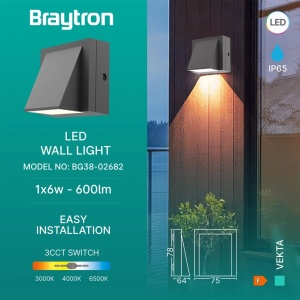 Aplica LED pentru exterior Vekta, 6W, 600lm, temperatura de culoare ajustabila (3000K-6500K), gri, Braytron [7]- savelectro.ro