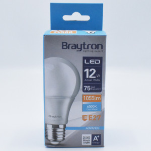 Bec led 12W (75W), E27, A60, 1055 lm, lumina rece (6500K), opal, Braytron