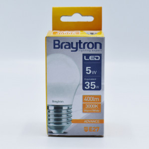Bec led 5W (35W), E27, G45, 400 lm, lumina calda (3000K), opal, Braytron