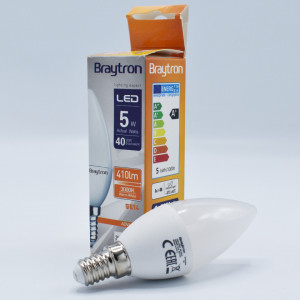 Bec led lumanare 5W (40W), E14, C37, 410lm, lumina calda (3000K), opal, Braytron