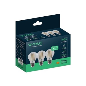 Becuri, Bec LED filament, 10W(75W), E27, 1055lm, lumina calda (3000 K), IP20, transparent, V-TAC - savelectro.ro