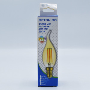 Bec led flacara Vintage filament 4W (35W), E14, 400lm, lumina calda (2500K), auriu, Optonica