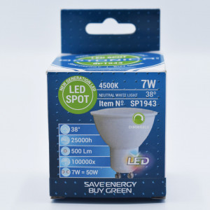 Bec led GU10 dimabil 7W (50W), 500 lm, 38 grade, lumina neutra (4500K), semiclar, Optonica