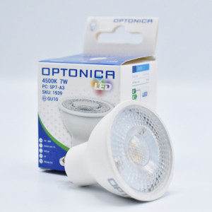 Bec led GU10 7W (40W), 560 lm, 38 grade, lumina neutra (4500K), semiclar, Optonica