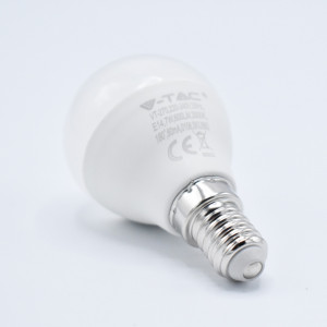 Bec LED sferic 7W (45W) chip Samsung, E14, P45, 600 lm,  P45, lumina calda (3000K), opal, V-TAC