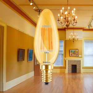 Bec led sferic Vintage filament 4W (32W), E14, C37, 360lm, lumina calda (2200K), auriu, Braytron [2]- savelectro.ro