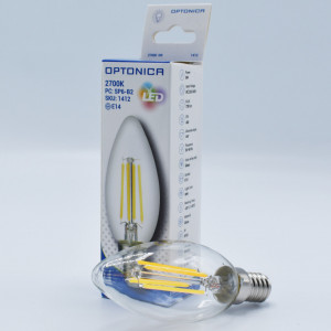 Bec led Vintage lumanare filament 6W (49W), E14, C37, 730lm, lumina calda (2700K), clar, Optonica