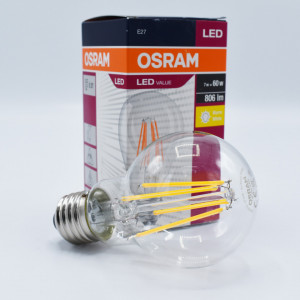 Bec led 7W filament, E27, A60, 806lm, 2700K lumina calda, clar, Osram