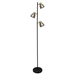 Lampadar Smoky PT3 cu Intrerupator, 3xE14, Negru + Alama, IP20, Klausen [1]- savelectro.ro