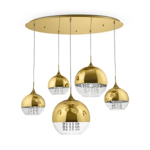 Corpuri de iluminat, Lustra Fermi P140-PL-170-5-G, 5xE27, aurie+transparenta, IP20, Maytoni - savelectro.ro