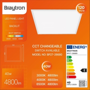 Panou LED slim BP27-26680, 40W, 4800 lm, lumina calda/neutra/rece, 595x595 mm, IP40, alb, Braytron [2]- savelectro.ro